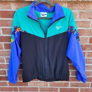 Vintage Reebok Windbreaker Jacket Women's Medium Y2K 90's Made in USA Full Zip